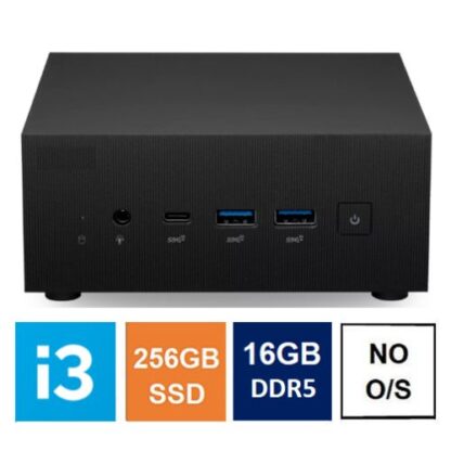 01042024660b2b863544e Spire Mini PC, Asus PN64 Case, i3-1220P, 16GB DDR5, 256GB SSD, HDMI, DP, USB-C, 2.5G LAN, Wi-Fi 6E, VESA Mountable, No Operating System - Black Antler