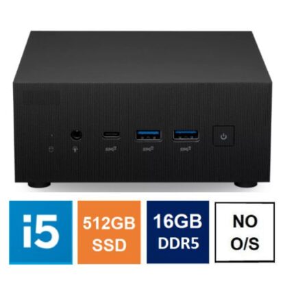 01042024660b2b867a971 Spire Mini PC, Asus PN64 Case, i5-12500H, 16GB DDR5, 512GB SSD, HDMI, DP, USB-C, 2.5G LAN, Wi-Fi 6E, VESA Mountable, No Operating System - Black Antler