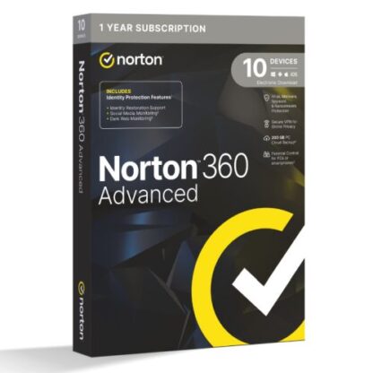 01042024660b2b8931fc0 Norton 360 Advanced 1x 10 Device, 1 Year Retail Licence - 200GB Cloud Storage - PC, Mac, iOS & Android *Non-enrolment* - Black Antler