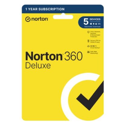 01042024660b2b899d4e2 Norton 360 Deluxe 1x 5 Device, 1 Year Retail Licence - 50GB Cloud Storage - PC, Mac, iOS & Android *Non-enrolment* - Black Antler