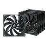 Arctic F12 Low Noise 12cm Case Fans (5 Pack), Black, 9 Blades, Fluid Dynamic, 1350 RPM, Value Pack