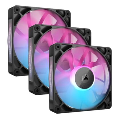 01042024660b2c9be6e95 Corsair iCUE LINK RX120 RGB 12cm PWM Case Fans (3 Pack), 8 ARGB LEDs, Magnetic Dome Bearing, 2100 RPM, iCUE LINK Hub Included, Black - Black Antler