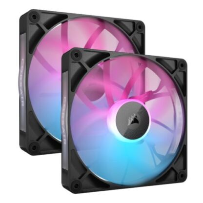 01042024660b2c9f5920b Corsair iCUE LINK RX140 RGB 14cm PWM Case Fans (2 Pack), 8 ARGB LEDs, Magnetic Dome Bearing, 1700 RPM, iCUE LINK Hub Included, Black - Black Antler