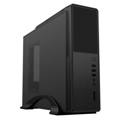 01042024660b2e02288f9 CiT S014B Micro ATX Slim Desktop Case, 300W PSU, Mesh Front, 8cm Fan, Card Reader, USB 3.0, Black - Black Antler