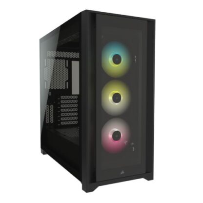 01042024660b2e7be716a Corsair iCUE 5000X RGB Gaming Case w/ 4x Tempered Glass Panels, E-ATX, 3 x AirGuide RGB Fans, Lighting Node CORE included, USB-C, Black - Black Antler