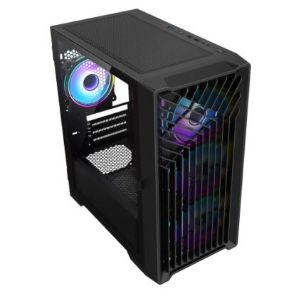 01042024660b3075ad68b Vida Cyclone Black ARGB Gaming Case w/ Glass Window, Micro ATX, 4x ARGB Fans, Grill/Mesh Front - Black Antler