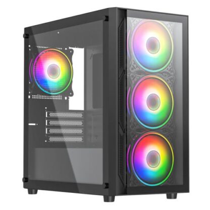 01042024660b3076a426c Vida Lucid Black ARGB Gaming Case w/ Glass Front & Side, Micro ATX, 4x ARGB Infinity Fans - Black Antler