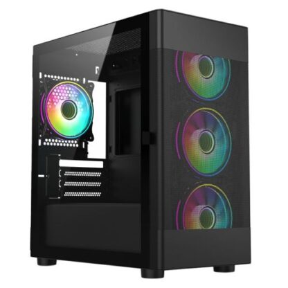 01042024660b30784b5c4 Vida Zephyr Black ARGB Gaming Case w/ Glass Window, Micro ATX, 4x ARGB Fans, Mesh Front - Black Antler