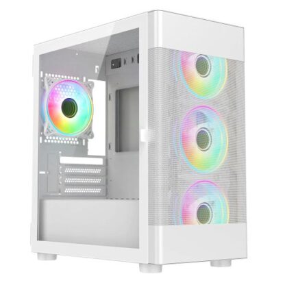 01042024660b30789b081 Vida Zephyr White ARGB Gaming Case w/ Glass Window, Micro ATX, 4x ARGB Fans, Mesh Front - Black Antler