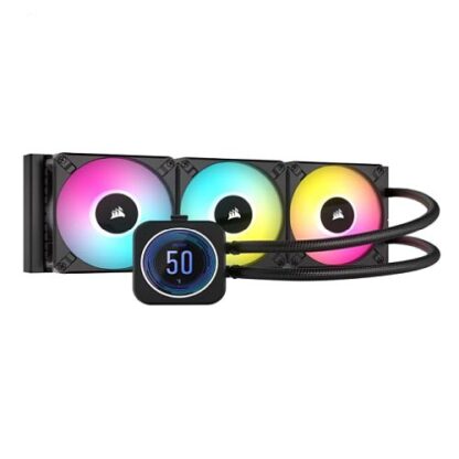 01042024660b317f1c302 Corsair H150i ELITE LCD XT 360mm RGB Liquid CPU Cooler, AF120 RGB ELITE Fans, Personalised LCD Screen, iCUE Controller Included, Black - Black Antler