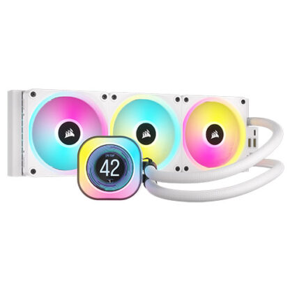 01042024660b318023648 Corsair H150i iCUE LINK LCD 360mm RGB Liquid CPU Cooler, QX120 RGB Fans, Personalised LCD Screen, iCUE LINK Hub Included, White - Black Antler