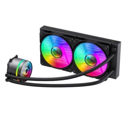 01042024660b3195d70a7 GameMax Iceburg 240mm ARGB Liquid CPU Cooler, 12cm ARGB PWM Fans, Infinity Mirror RGB Rotatable Pump Head - Black Antler