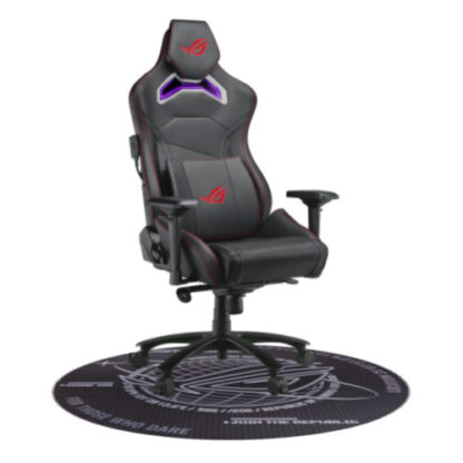 01042024660b3201dcd7b Asus ROG Chariot RGB Gaming Chair, Steel Frame, PU Leather, Memory-Foam Lumbar, 4D Armrests, 145° Recline, *FREE ROG Cosmic Polyester Floor Mat* - Black Antler