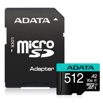 01042024660b4010c8014 ADATA Premier Pro 512GB SDXC Card with SD Adapter, UHS-I Class 10 (U3), V30 Video Speed (4K), R/W 100/80 MB/s - Black Antler