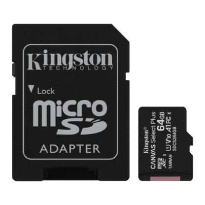 01042024660b4028efb84 Kingston 64GB Canvas Select Plus Micro SD Card with SD Adapter, UHS-I Class 10 with A1 App Performance - Black Antler
