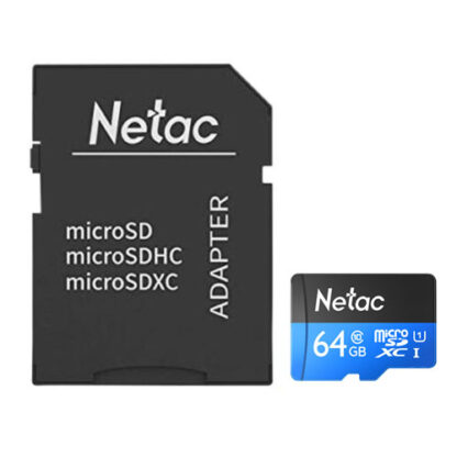 01042024660b402a32227 Netac P500 64GB MicroSDXC Card with SD Adapter, UHS-I Class 10, U1, 90MB/s - Black Antler