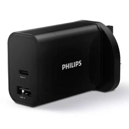 01042024660b497355b92 Philips 3-pin Wall Plug USB-C & USB-A Charger, 30W, Fast Charge, Power Delivery - Black Antler