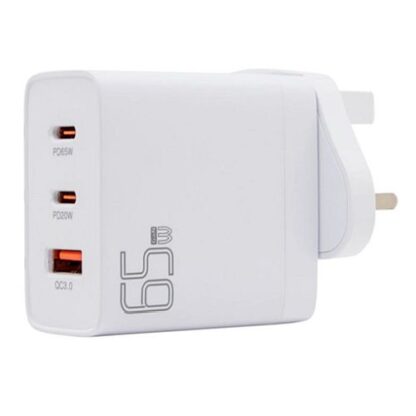 01042024660b49797a9c9 Pama 3-pin Wall Plug USB-C & USB-A Charger, 1x USB-C 65W (for Laptops), 1x USB-C 20W, 1x USB-A QC3.0 - Black Antler