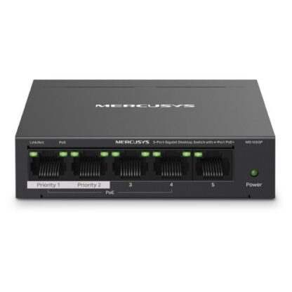 02042024660b58b90c72f Mercusys (MS105GP) 5-Port Gigabit Desktop Switch with 4-Port PoE+, Steel Case - Black Antler