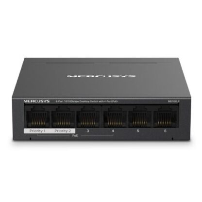 02042024660b58b9e2854 Mercusys (MS106LP) 6-Port 10/100Mbps Desktop Switch with 4-Port PoE+, Metal Case - Black Antler