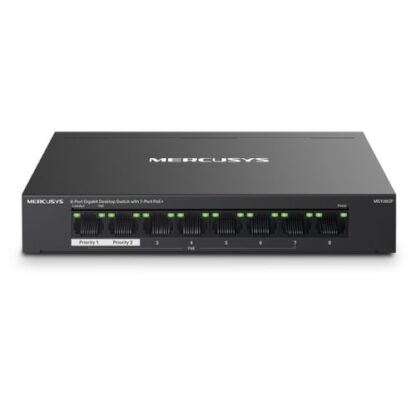 02042024660b58bac6f45 Mercusys (MS108GP) 8-Port Gigabit Desktop Switch with 7-Port PoE+, Steel Case - Black Antler