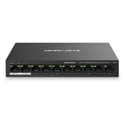 02042024660b58bba5ed4 Mercusys (MS110P) 10-Port 10/100Mbps Desktop Switch with 8-Port PoE+, Metal Case - Black Antler