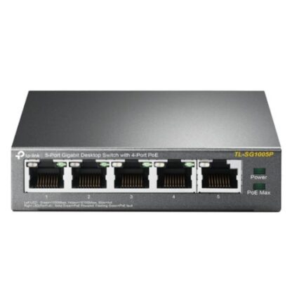 02042024660b58bc2281f TP-LINK (TL-SG1005P) 5-Port Gigabit Unmanaged Desktop Switch, 4 Port PoE+, Steel Case - Black Antler