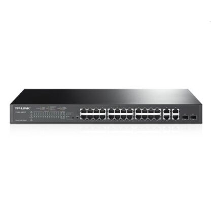 02042024660b5a472c6b9 TP-LINK (T1500-28PCT) 24-Port Smart PoE Switch, 24 x 10/100Mbps PoE+ 4-Port Gigabit, 2 Combo GB SFP Slots, Rackmountable - Black Antler