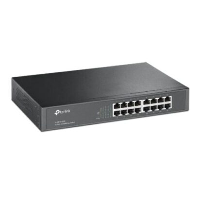 02042024660b5a4c8970c TP-LINK (TL-SF1016DS) 16-Port 10/100Mbps Unmanaged Desktop/Rackmount Switch, 13-inch Steel Case - Black Antler