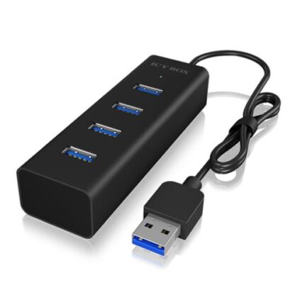 02042024660b5e91dd70e Icy Box (IB-HUB1409-U3) 4-Port USB-A Hub - USB-A Male, 4 x USB 3.0, LED Indicator, Aluminium, USB Powered - Black Antler