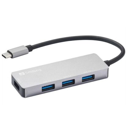 02042024660b5e93b35e6 Sandberg External 4-Port USB-A Hub - USB-C Male, 1x USB 3.0, 3x USB 2.0, Aluminium, USB Powered, 5 Year Warranty - Black Antler