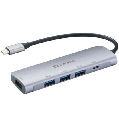 02042024660b5e942c827 Sandberg External 4-Port USB-A Hub - USB-C Male, 4x USB 3.0 Gen1 Type-A, Aluminium, USB Powered, 5 Year Warranty - Black Antler