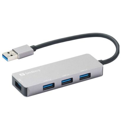 02042024660b5e949b31e Sandberg External 4-Port USB-A Pocket Hub - USB-A Male, 1 x USB 3.0, 3 x USB 2.0, Aluminium, USB Powered, 5 Year Warranty - Black Antler