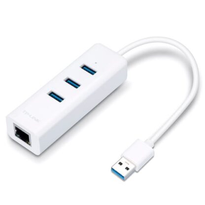 02042024660b5e9517d21 TP-LINK (UE330) Portable External 3-Port USB 3.0 Hub & Gigabit Ethernet Adapter, White - Black Antler