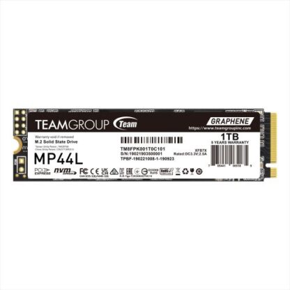 16042024661e7ab713874 Team 1TB MP44L M.2 NVMe Gen4 SSD, M.2 2280, PCIe4, R/W 5000/4500 MB/s, Heat Dissipating Graphene Label - Black Antler