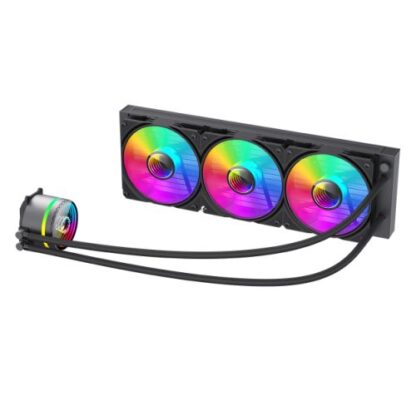 17042024661fec40e6d03 GameMax Iceburg 360mm ARGB Liquid CPU Cooler, 12cm ARGB PWM Fans, Infinity Mirror RGB Rotatable Pump Head - Black Antler