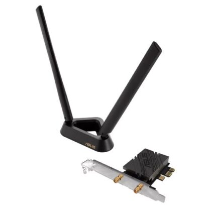 25042024662a7c4ebe70f Asus (PCE-BE92BT) BE9400 Wi-Fi 7 Tri-Band PCI Express Adapter, Bluetooth 5.4, WPA3, External Base/Antennas - Black Antler