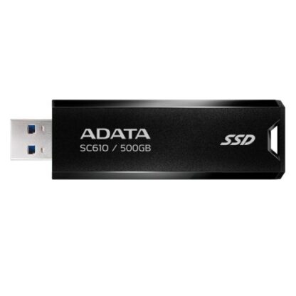 17052024664754ec0e1f7 Adata SC610 500GB Pocket Size External SSD, USB 3.2 Gen2 Type-A, Capless Retractable Design, Key Ring - Black Antler