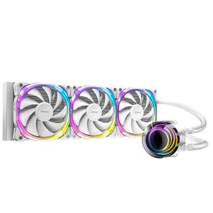 180520246648b2aaf3443 Antec Vortex 360 Liquid CPU Cooler, 360mm Radiator, ARGB PWM Fans, Suspended Spiral ARGB Pump Head, ARGB Controller, 280W TDP, White - Black Antler