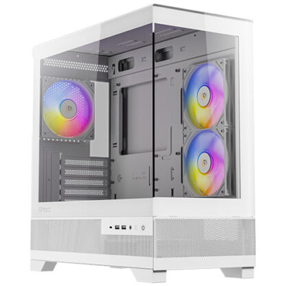 300520246658498f4a6bf Antec CX500M RGB Gaming Case w/ Glass Side & Front, Micro ATX, 3x RGB Fans, LED Button, 410mm GPU Support, USB-C, White - Black Antler