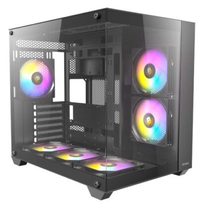 300520246658499100873 Antec CX800 RGB Elite Dual Chamber Gaming Case w/ Glass Side & Front, ATX, 6x RGB Fans, LED Button, Asus BTF Compatible, Black - Black Antler