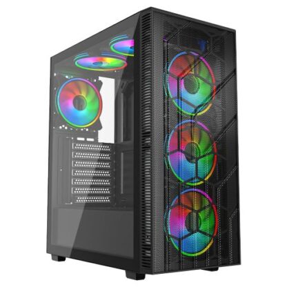 0207202466844e571c0f8 Vida Sirocco V2 Black ARGB Gaming Case w/ Glass Window, ATX, 6x ARGB Fans, Mesh Front - Black Antler