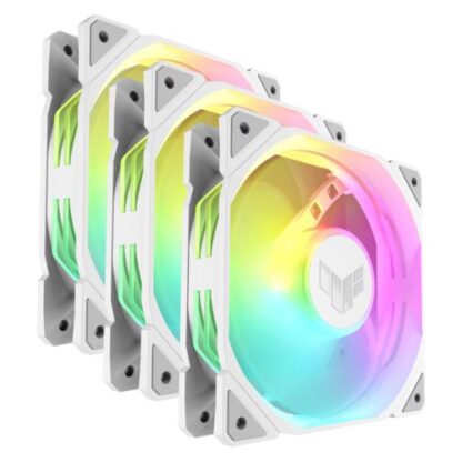 05072024668840001f205 Asus TUF Gaming TR120 ARGB 12cm PWM Case Fans (3 Pack), Hydraulic Bearing, 28mm Frame, Double-layer LED Matrix Design, 2000 RPM, White - Black Antler