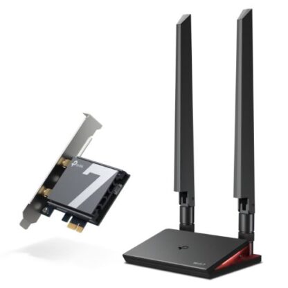 1107202466902edbeb465 TP-Link (Archer TBE550E) BE9300 Wi-Fi 7 Tri-Band PCI Express Adapter, Bluetooth 5.4, WPA3, External Base/Antennas - Black Antler