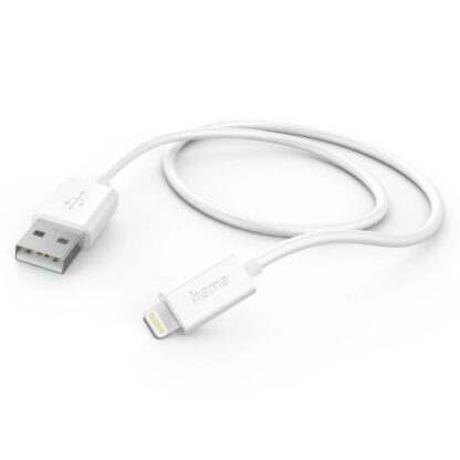 3107202466aa29af32b41 Hama Charging/Data USB-A to Lightning Cable, 480Mbps, 1 Metre, White - Black Antler