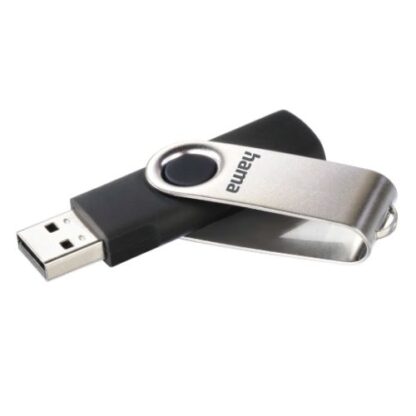 3107202466aa7cb994db3 Hama Rotate 8GB USB 2.0 Memory Pen, Rotating Cap, Keyring, Black/Silver - Black Antler