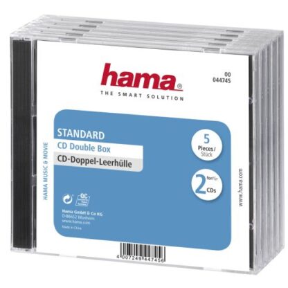 3107202466aa92b5236b4 Hama 5x Double CD/DVD/Blu-Ray Cases, 2 Discs per case, Transparent/Black - Black Antler