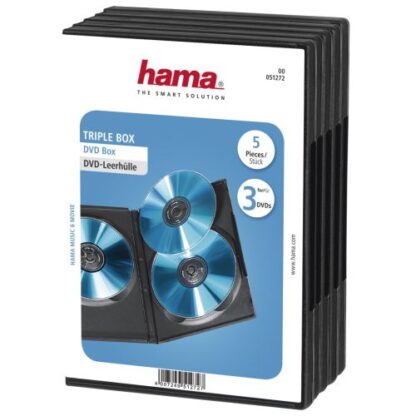 3107202466aa92b5d3f61 Hama 5x Triple DVD/Blu-Ray Jewel Cases, 3 Discs per case, Black - Black Antler