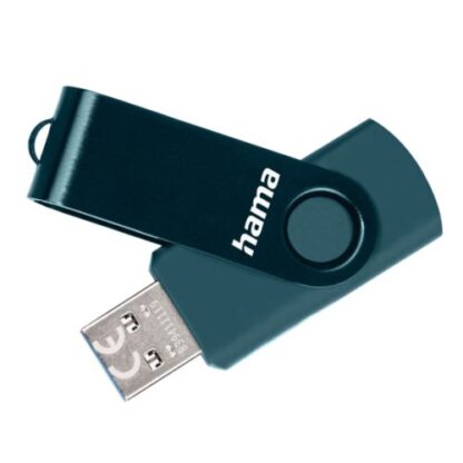 0108202466aad81d54248 Hama Rotate 128GB USB 3.0 Memory Pen, Rotating Cap, Keyring, Petrol Blue - Black Antler