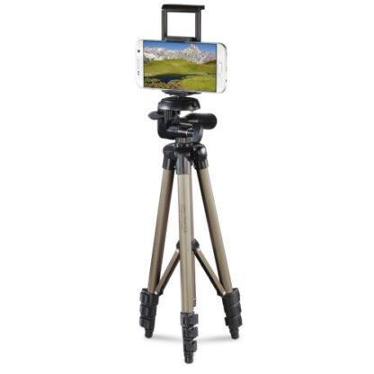 0108202466ab2e644f959 Hama Phone/Tablet Tripod, 3D Tilt Head, 106cm Max Height, 6.4mm Thread & Phone/Tablet Holder, Quick-Change Plate, Spirit Level, Bag - Black Antler